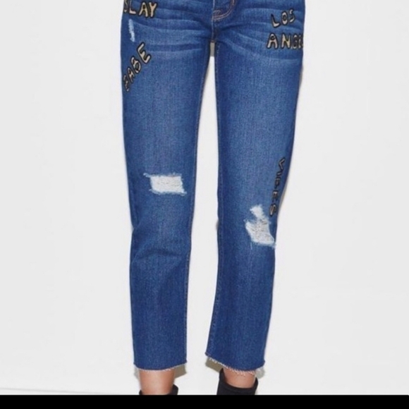 Kendall & Kylie Slay Babe Boyfriend Fit Dark Wash Distressed Jeans NWT - Picture 3 of 9